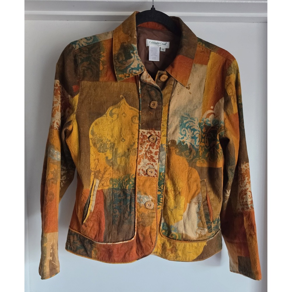 Coldwater Creek Jacket Women PS Patchwork Cotton Boho Colorful Coat Blazer